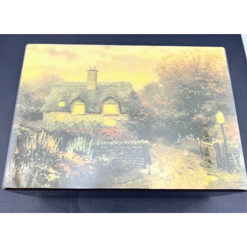 Vtg Musical Jewelry Box Wooden Thomas Kinkade Art Open Gate Song Close to You